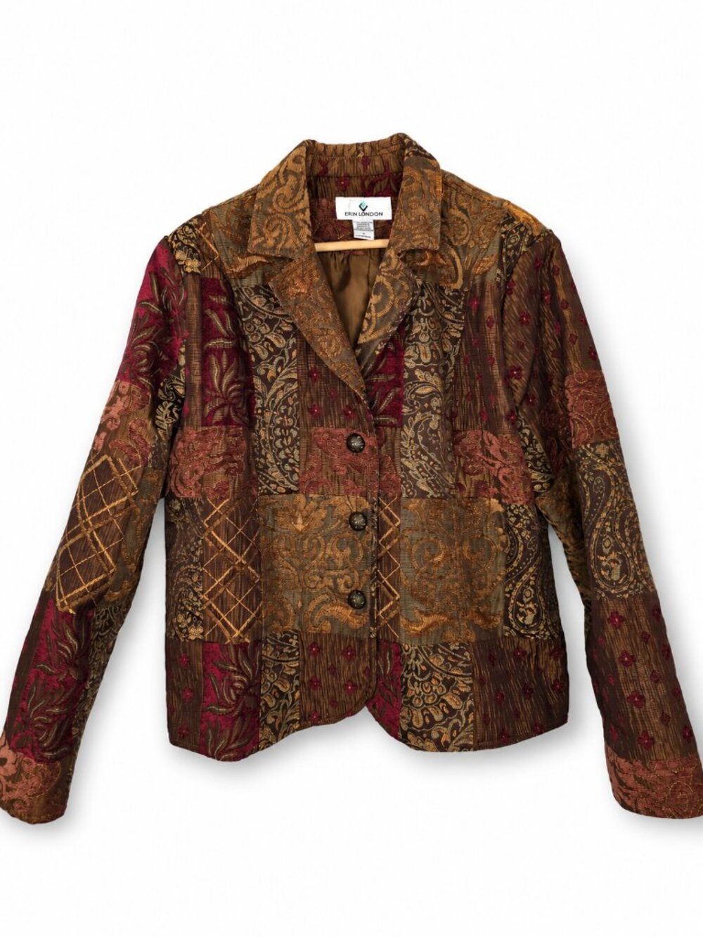 Vintage Erin London Tapestry Patchwork Blazer Jacket XL Boho Brocade